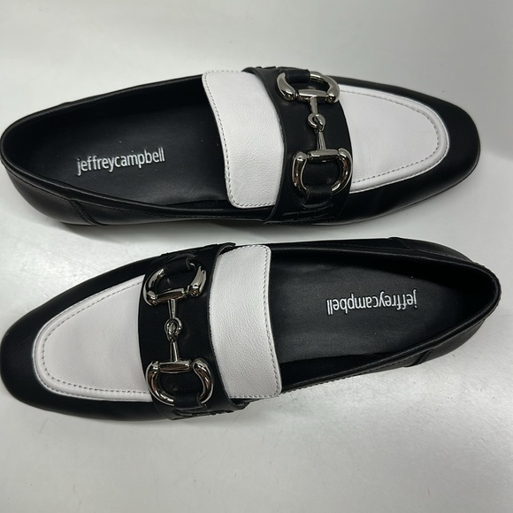 Jeffrey Campbell Loafers Velviteen Bit Leather Flat Shoes Leather Black White 7 - Picture 10 of 11